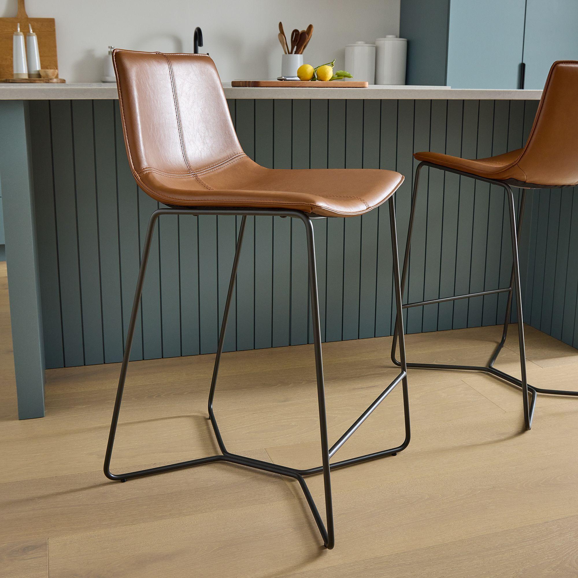 Slope Leather Stools Modern Bar Counter Seating West Elm UK